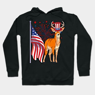 US Flag Patriotic American Deer Animal Lover 4th Of July Hoodie